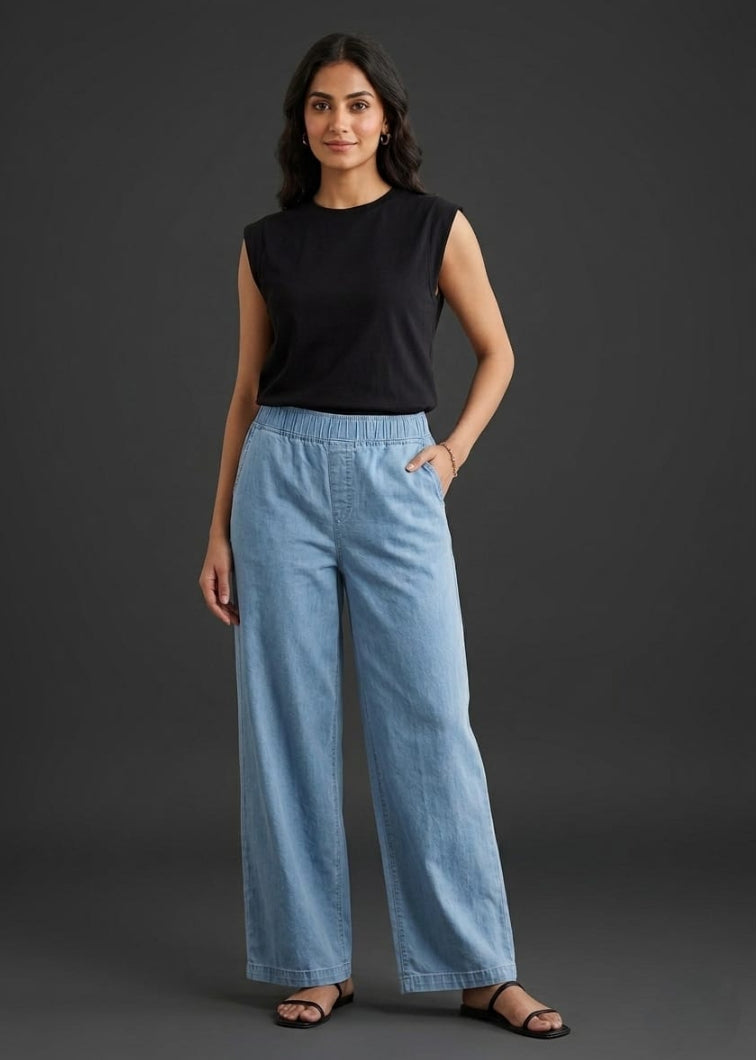 Ice blue denim Plazzo Pants