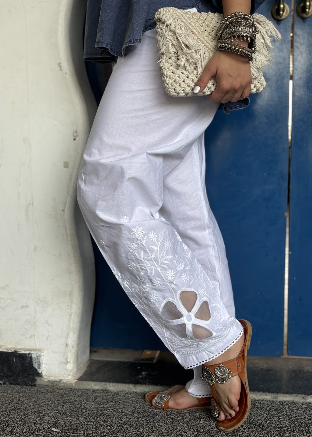 White Floral Wide Leg