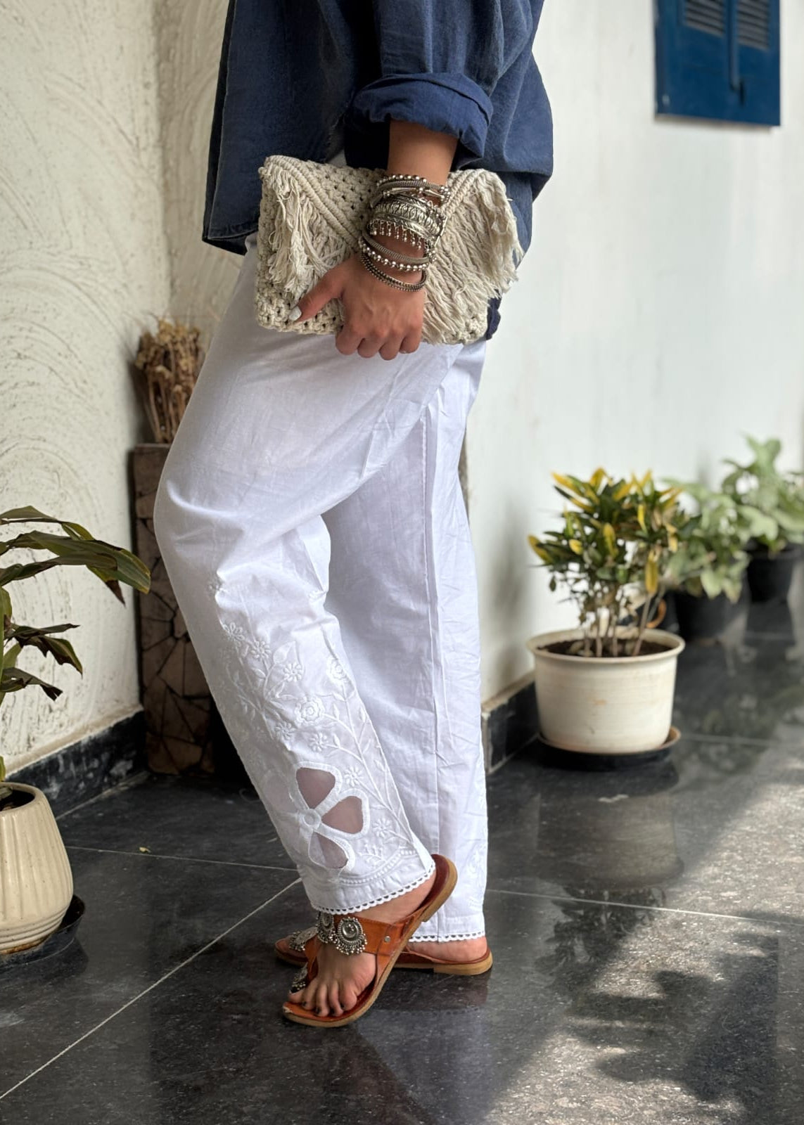 White Floral Wide Leg