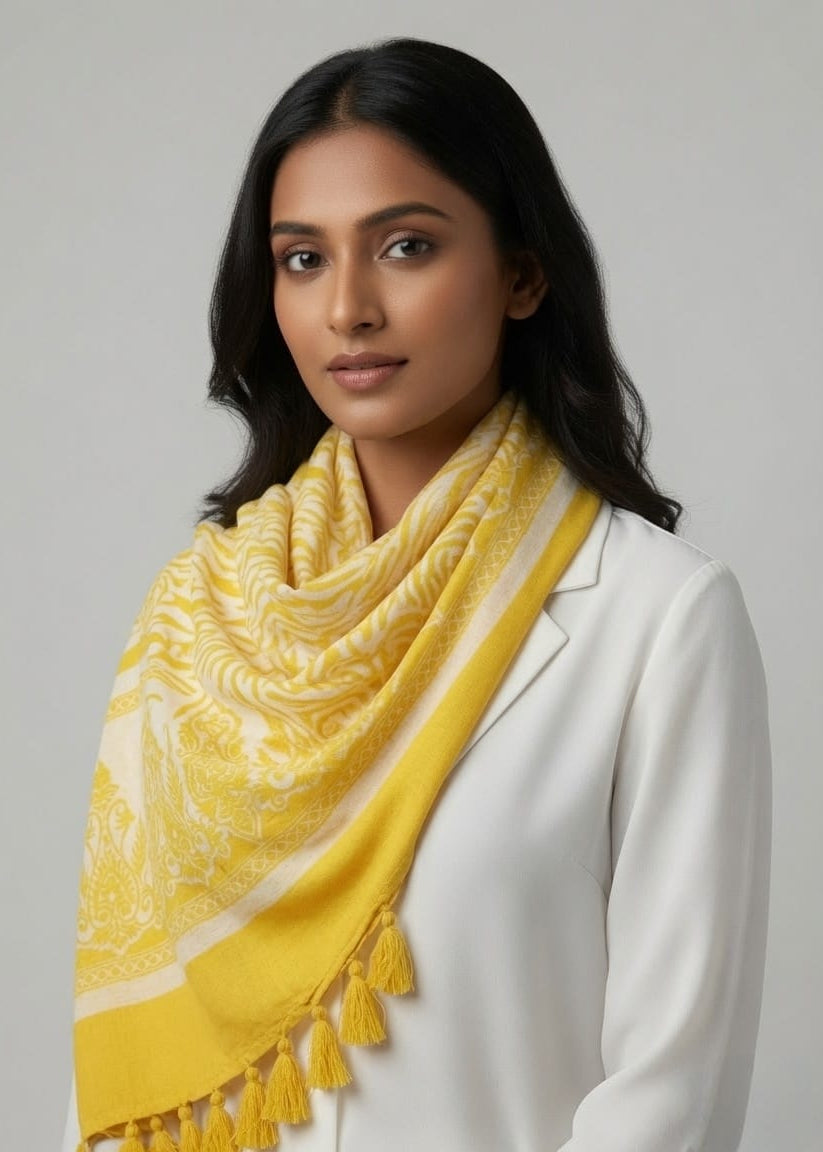 Yellow Ethnic Printed Scarf
