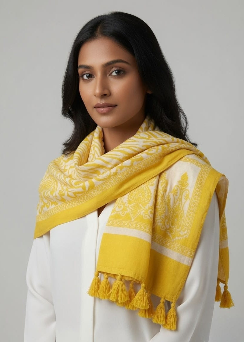 Yellow Ethnic Printed Scarf
