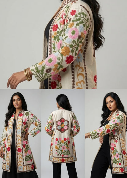 Floral Embroidered Long Shrug