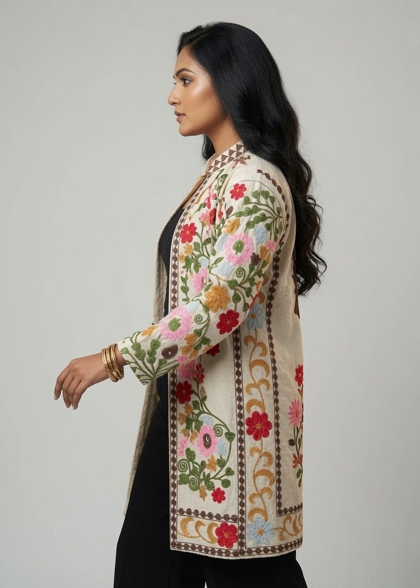 Floral Embroidered Long Shrug
