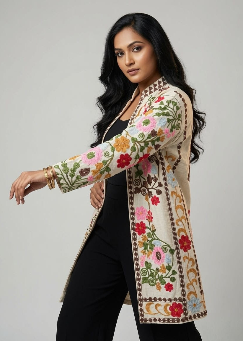 Floral Embroidered Long Shrug