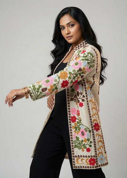 Floral Embroidered Long Shrug