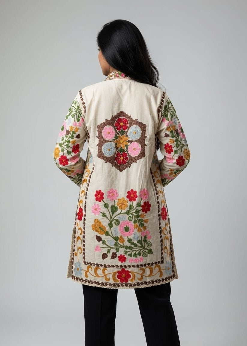 Floral Embroidered Long Shrug