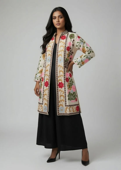 Floral Embroidered Long Shrug