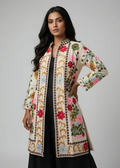 Floral Embroidered Long Shrug