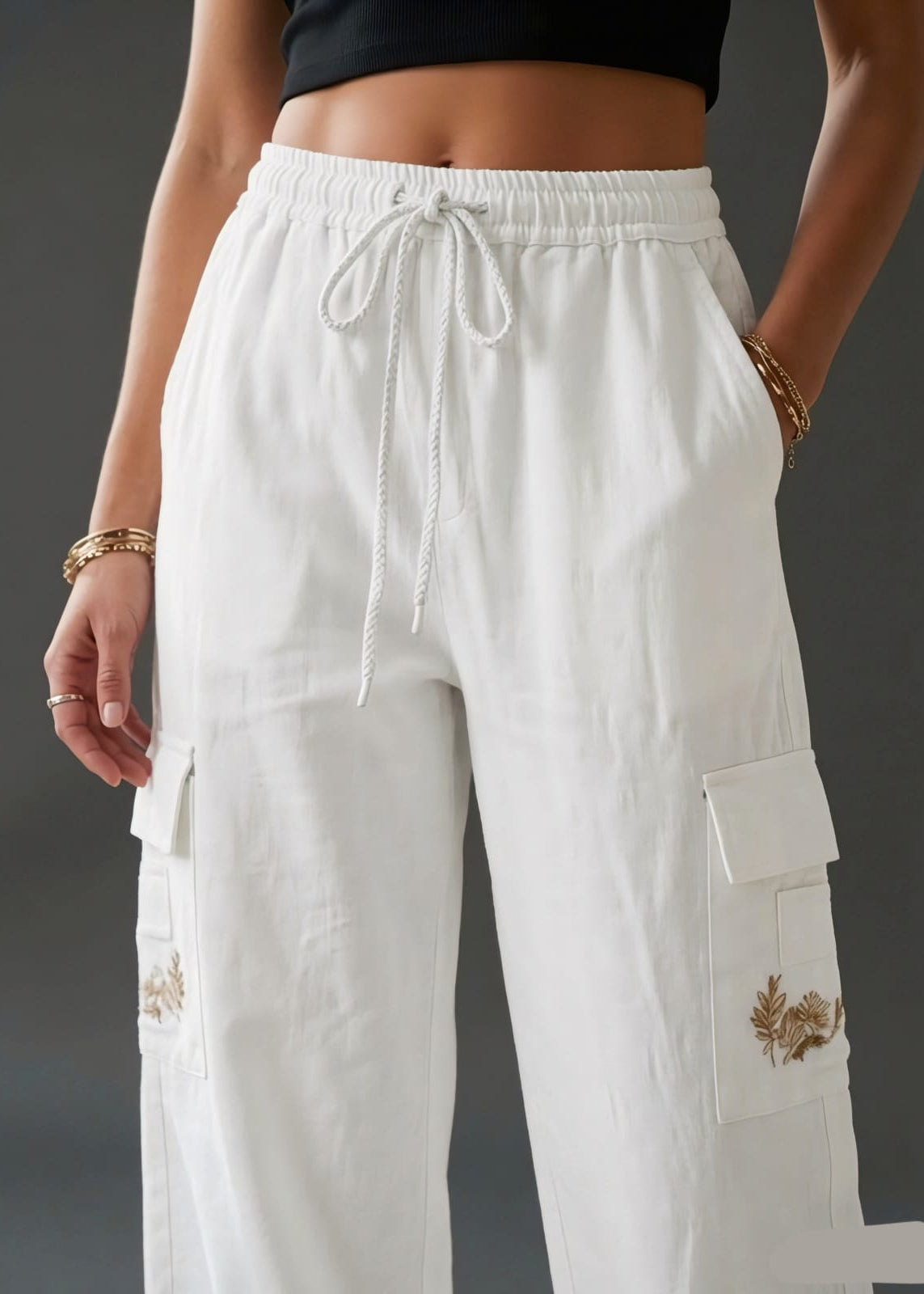 White Cotton Cargo Pant