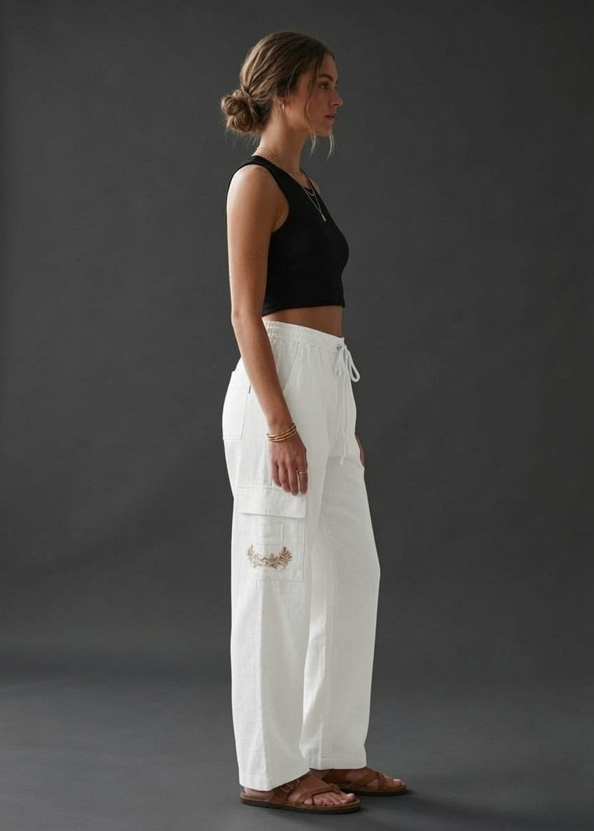 White Cotton Cargo Pant