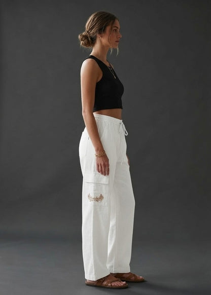 White Cotton Cargo Pant