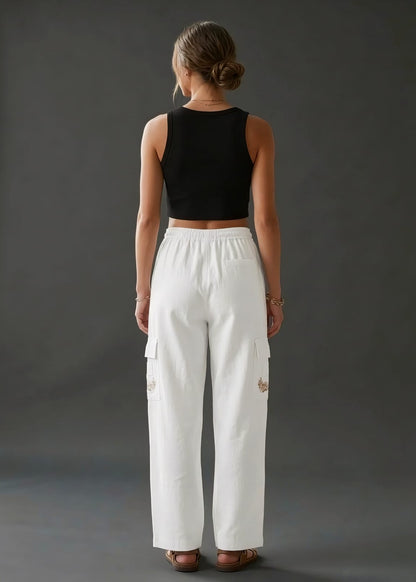 White Cotton Cargo Pant