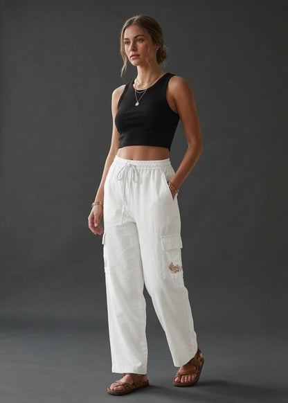 White Cotton Cargo Pant