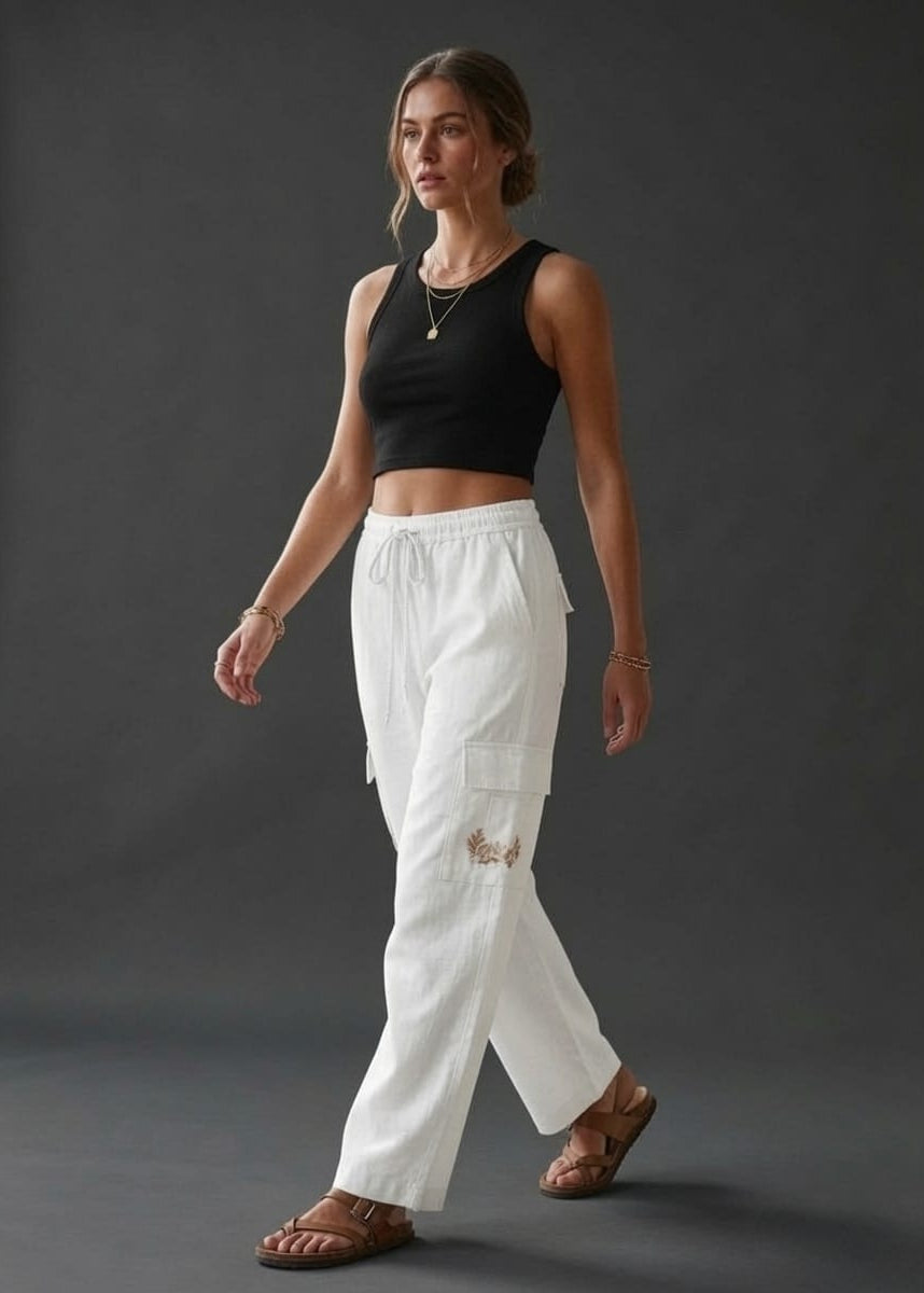 White Cotton Cargo Pant