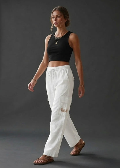 White Cotton Cargo Pant