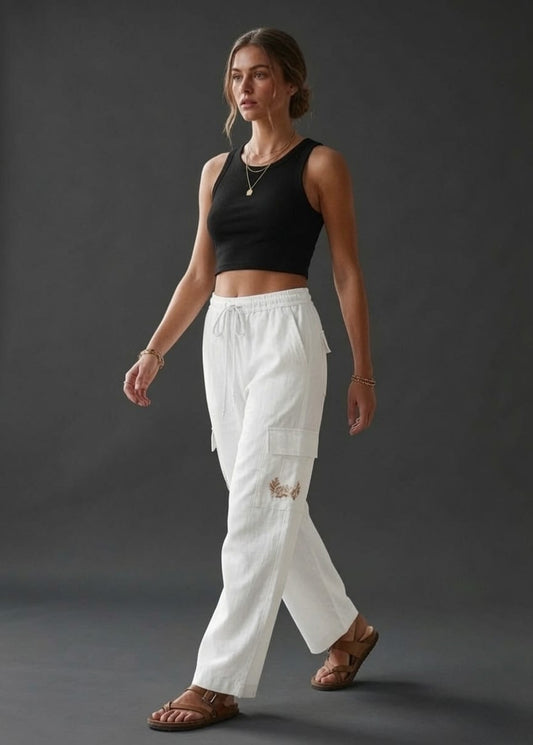 White Cotton Cargo Pant