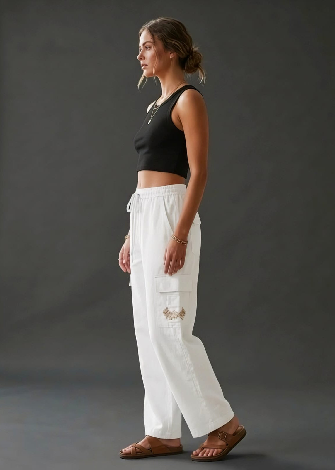 White Cotton Cargo Pant
