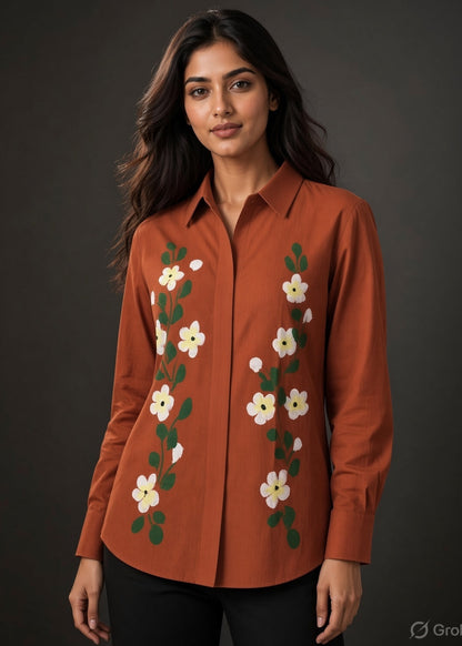 Rust Hand Printed Shirt