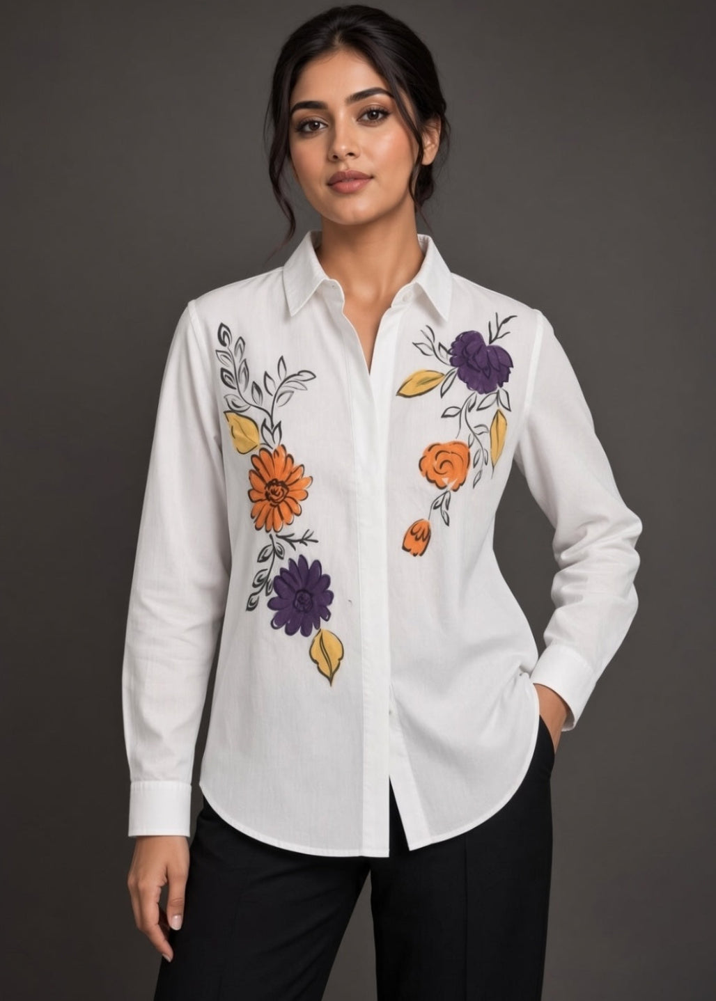 White Hand Printed Shirt