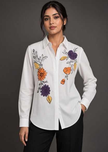 White Hand Printed Shirt