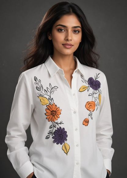 White Hand Printed Shirt