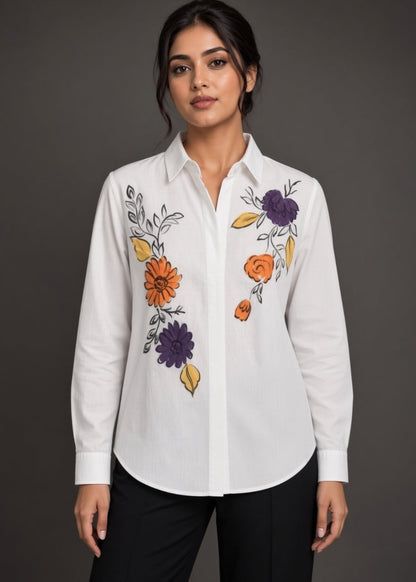 White Hand Printed Shirt