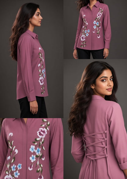 Onion Pink Hand Printed Shirt