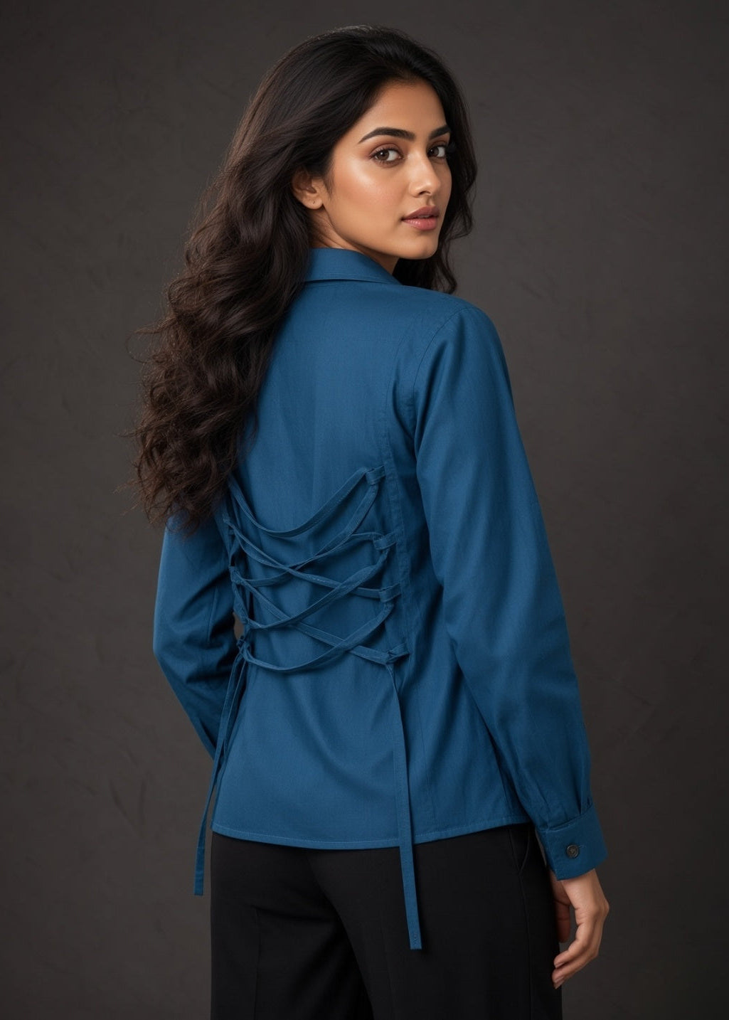 Teal Blue Hand Printed Shirt