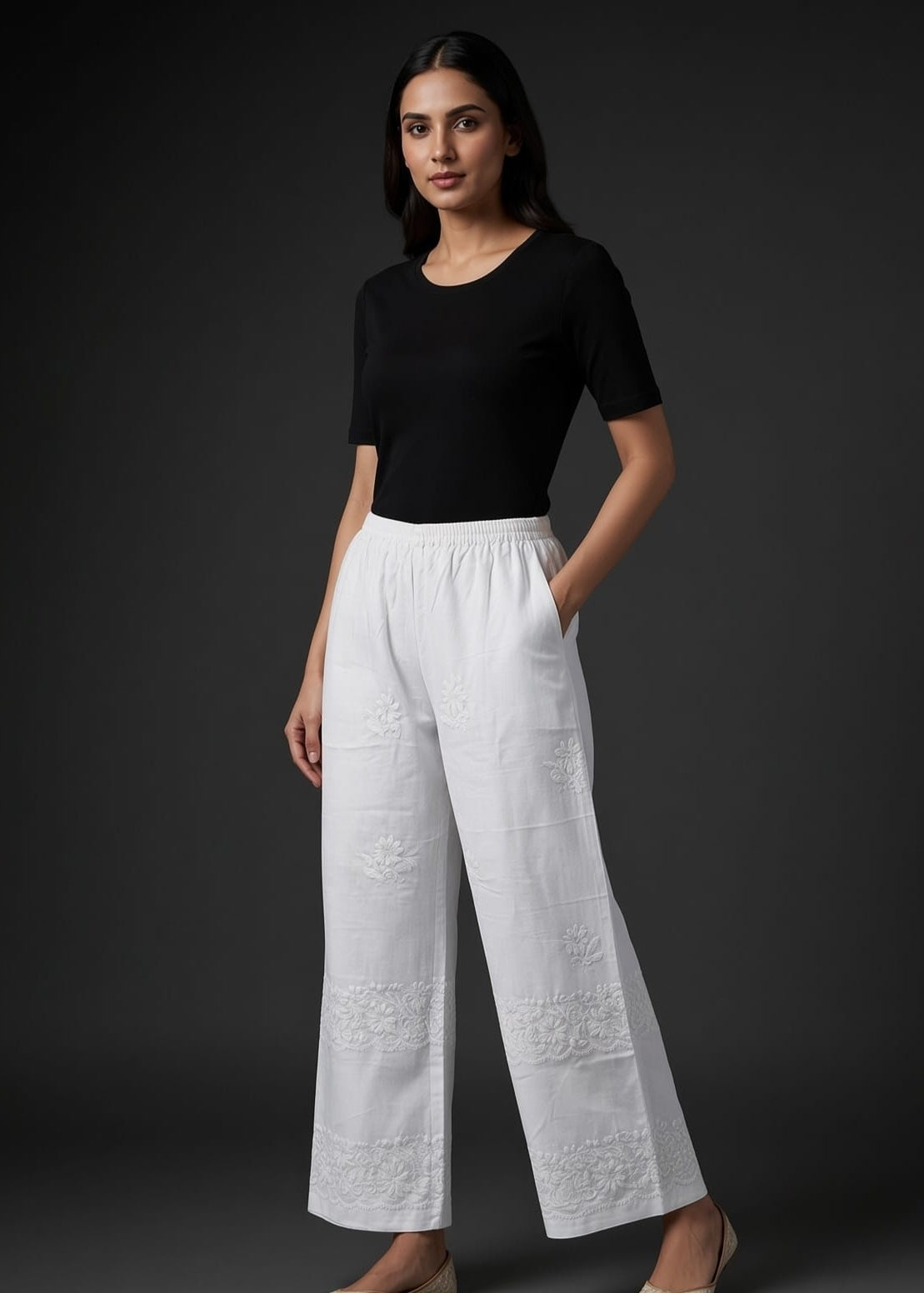 White Embroidered Plazzo.