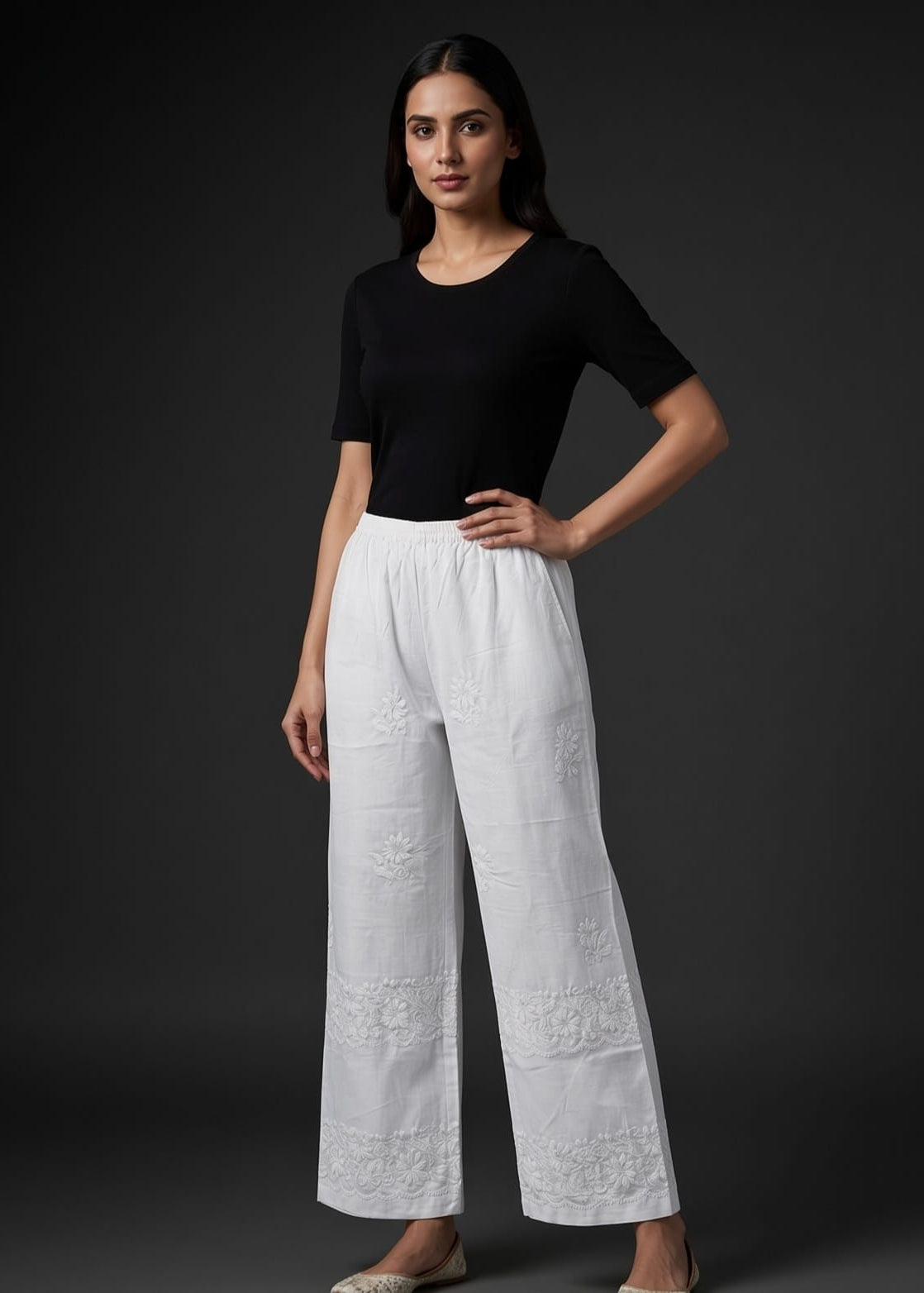 White Embroidered Plazzo.