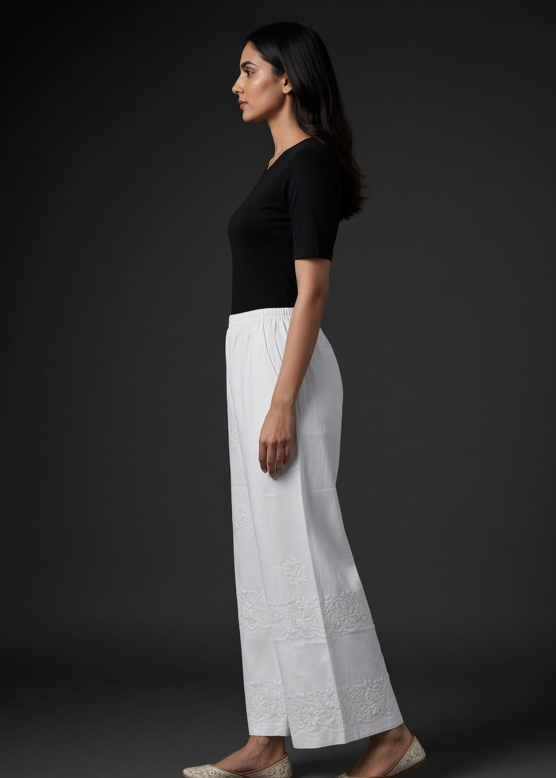 White Embroidered Plazzo.