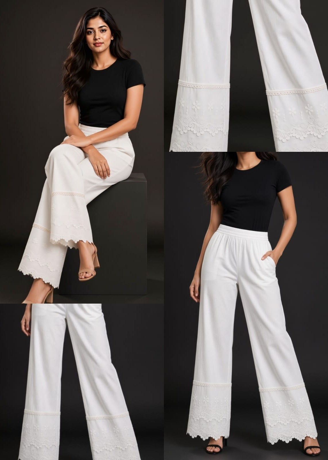White Double flare 3D Pants