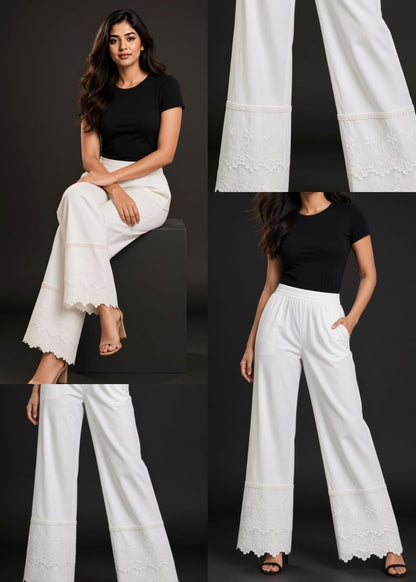 White Double flare 3D Pants