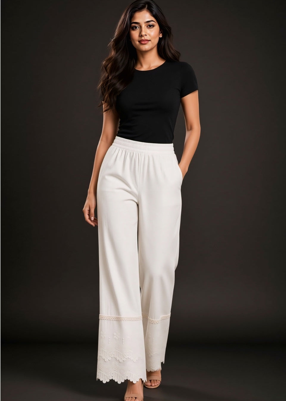 White Double flare 3D Pants