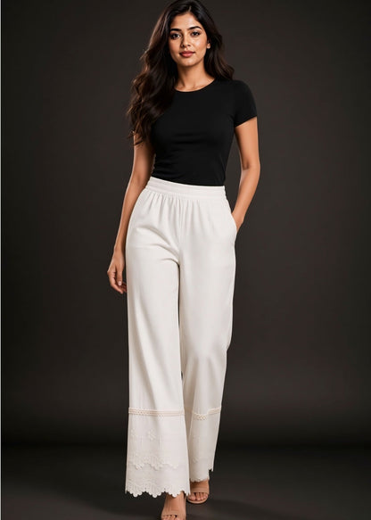 White Double flare 3D Pants