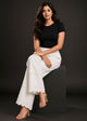 White Double flare 3D Pants