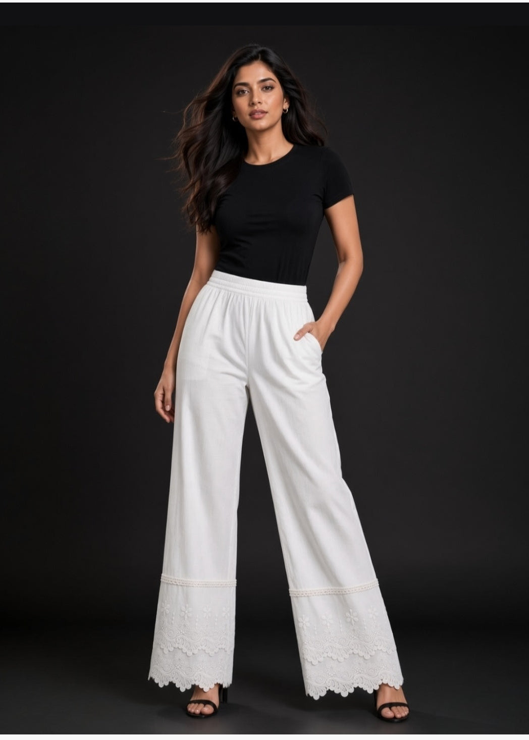 White Double flare 3D Pants
