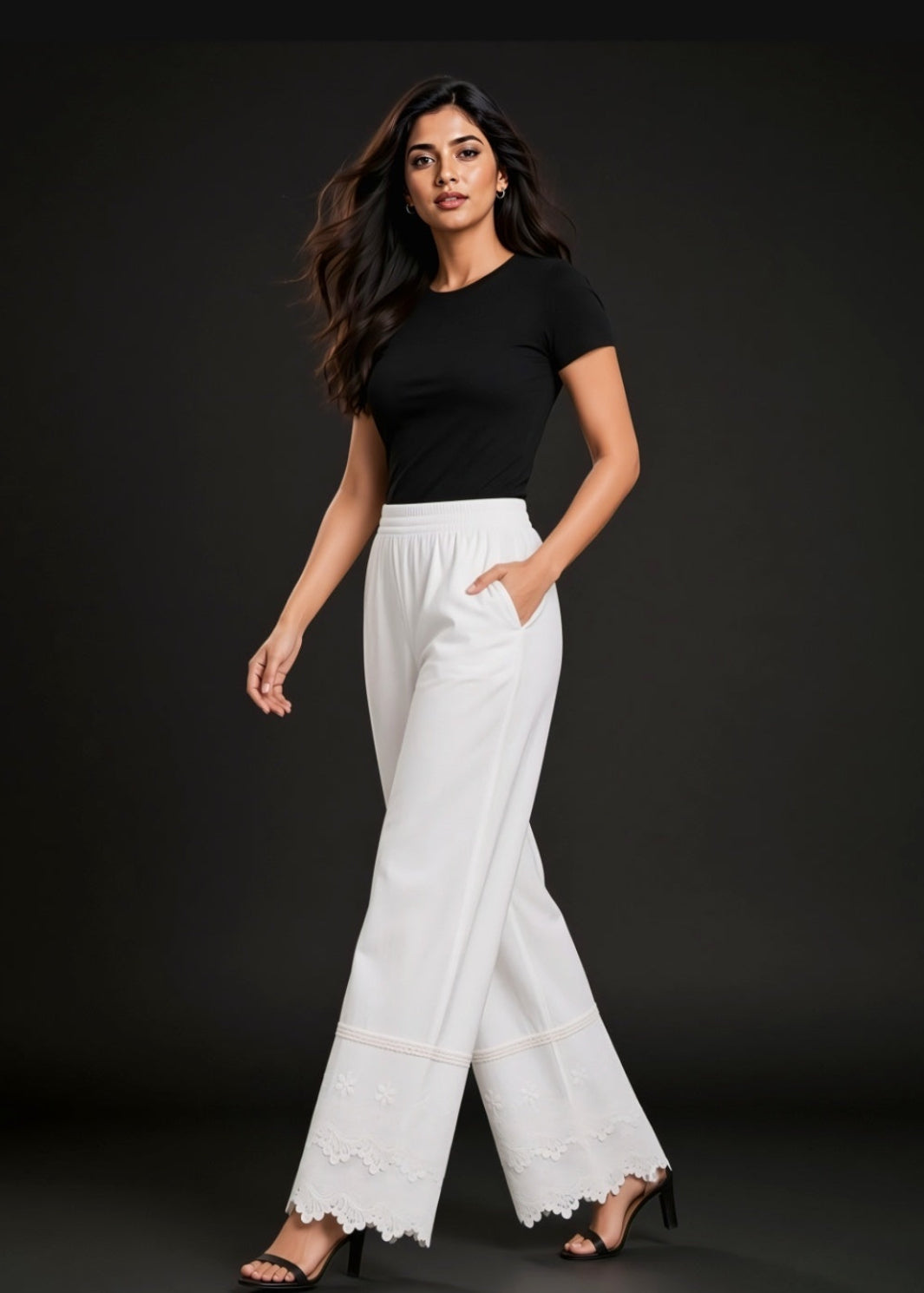 White Double flare 3D Pants