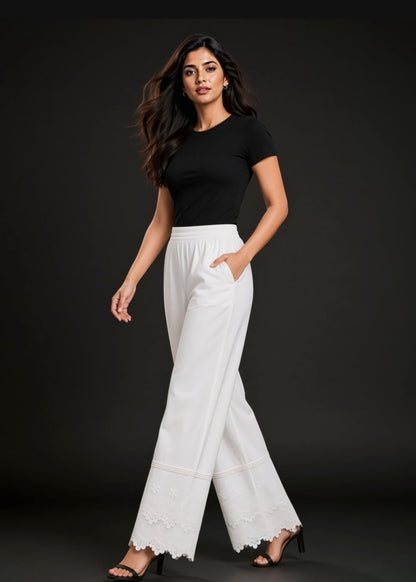 White Double flare 3D Pants