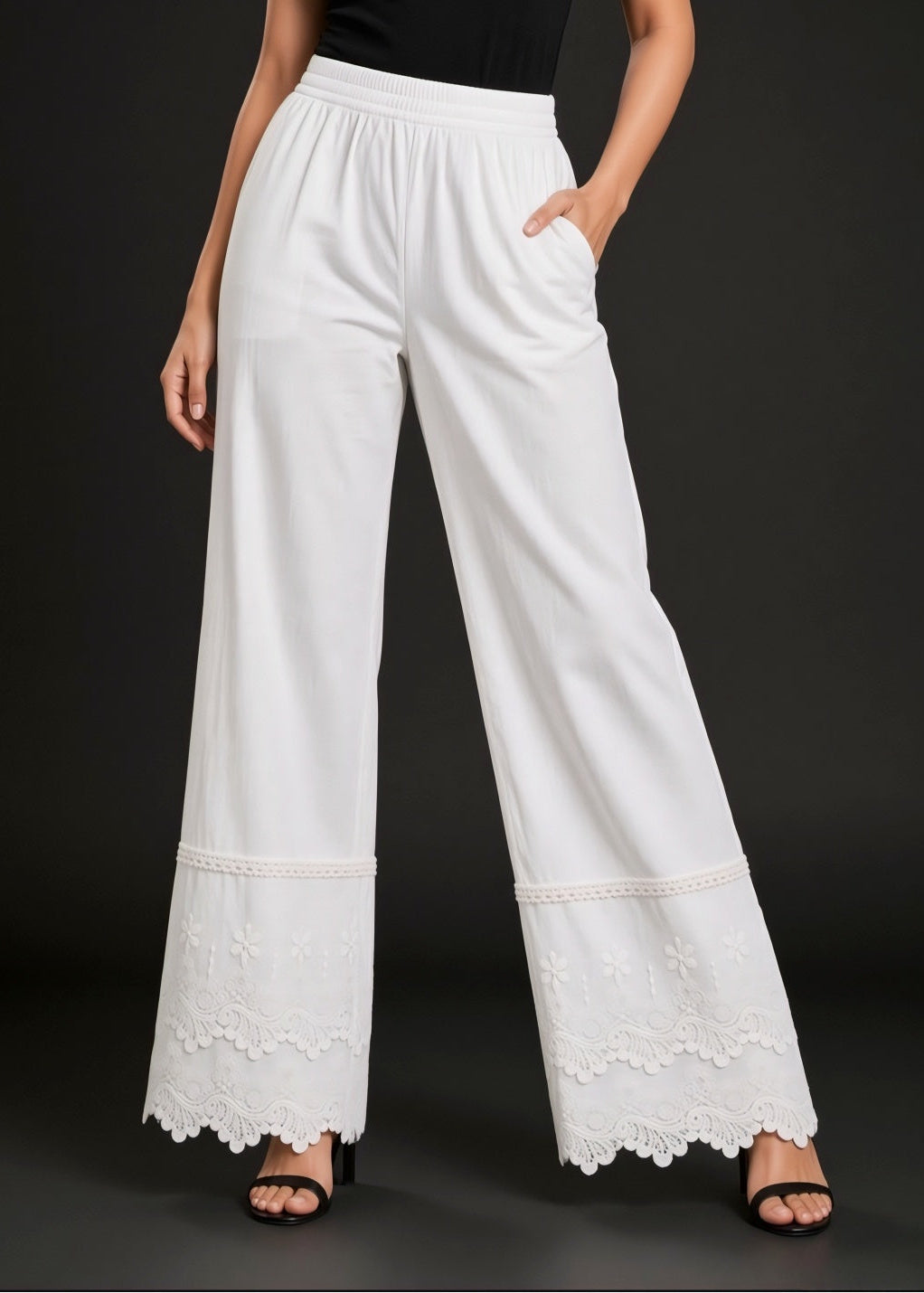 White Double flare 3D Pants