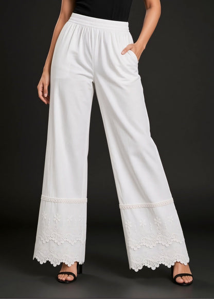 White Double flare 3D Pants
