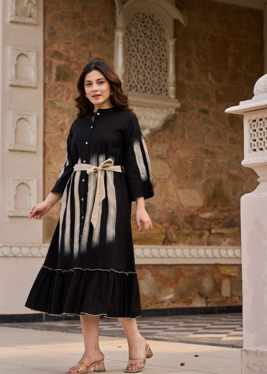 Elegant black and beige midi dress
