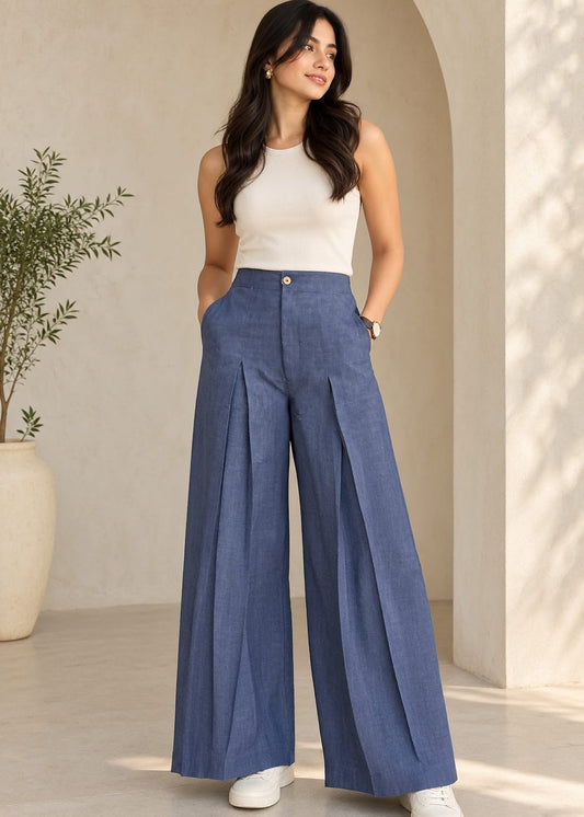 Denim Blue Pleat pant