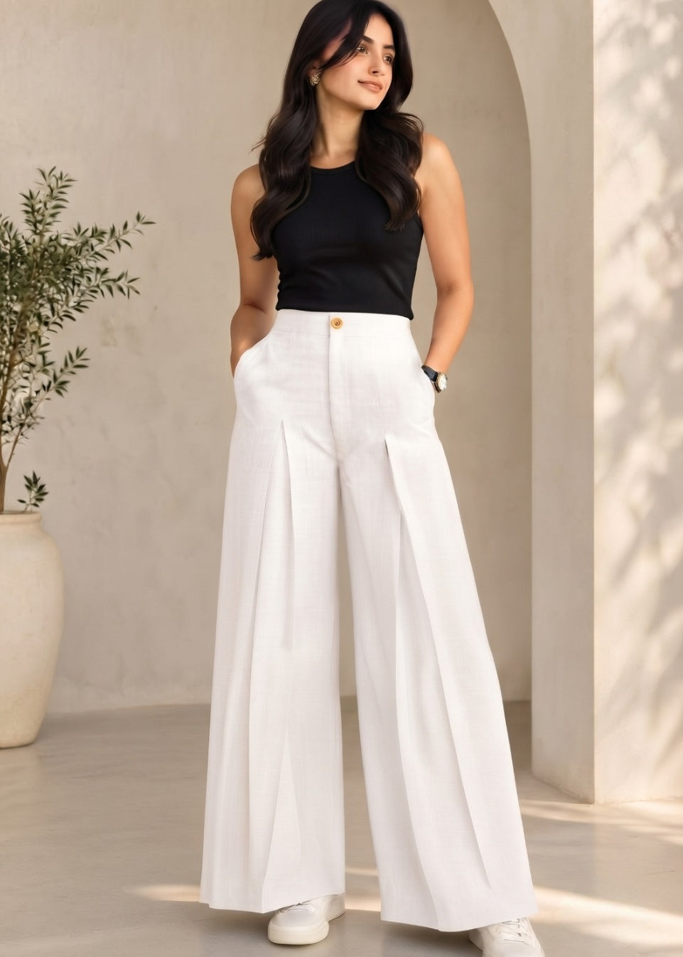 White Pleat pant