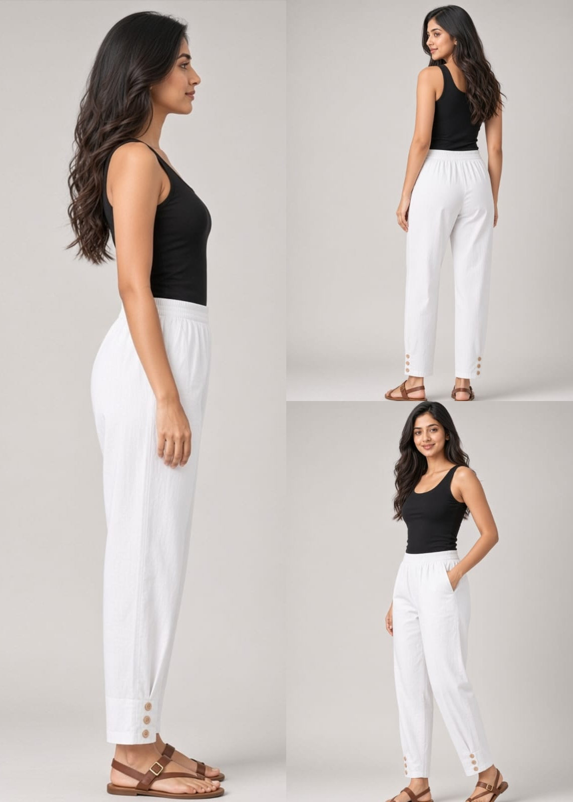 White Cotton Pathani Button Pant