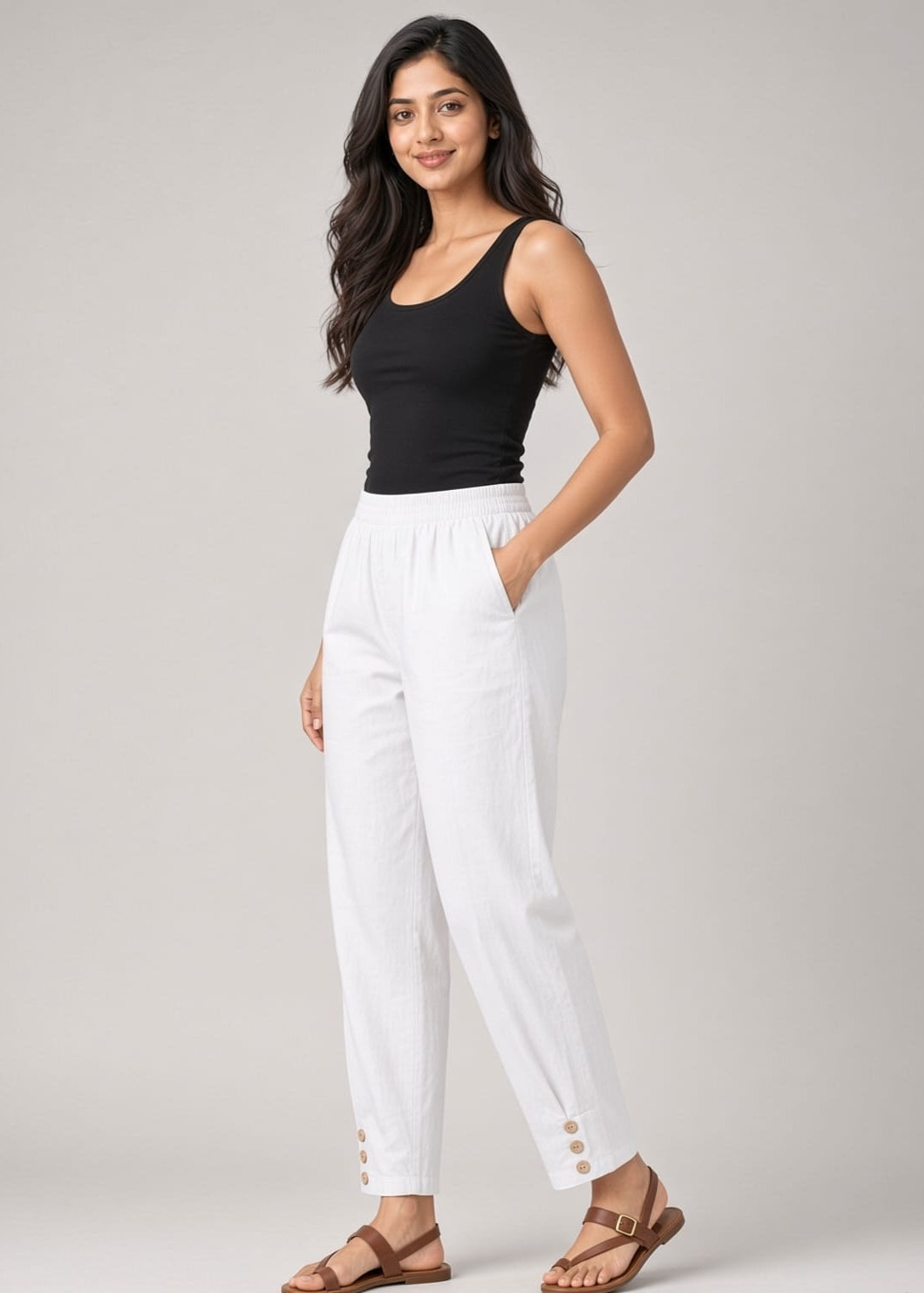 White Cotton Pathani Button Pant