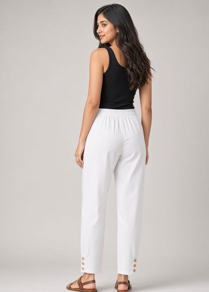 White Cotton Pathani Button Pant