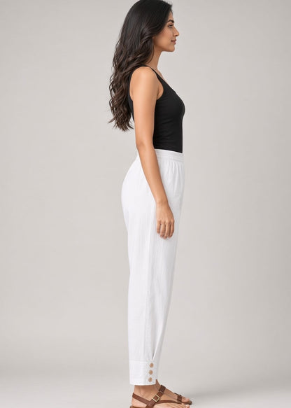 White Cotton Pathani Button Pant