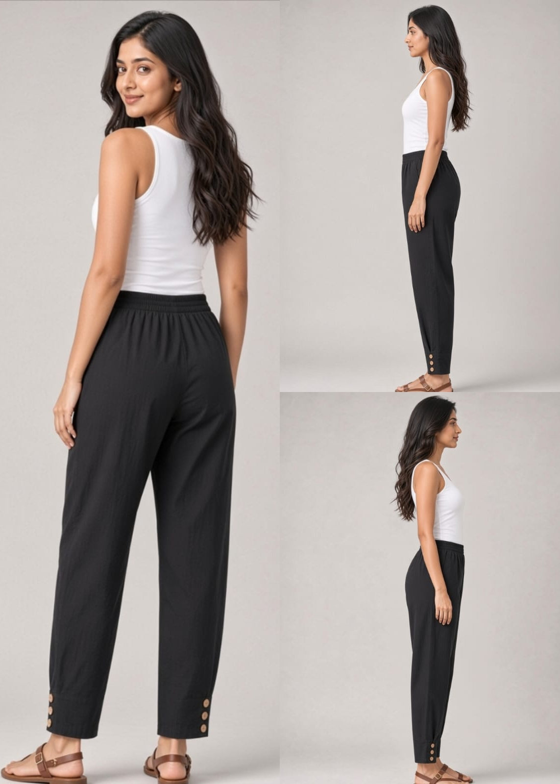Black Cotton Pathani Button Pant