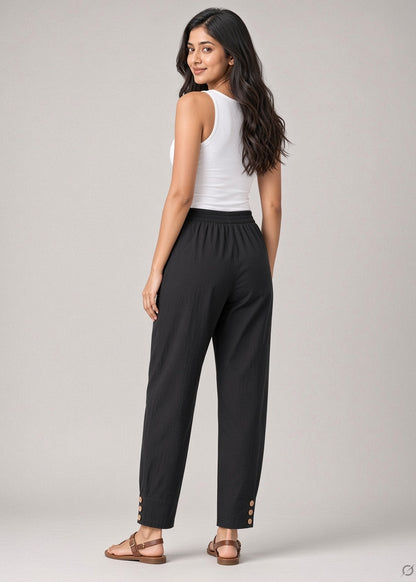 Black Cotton Pathani Button Pant